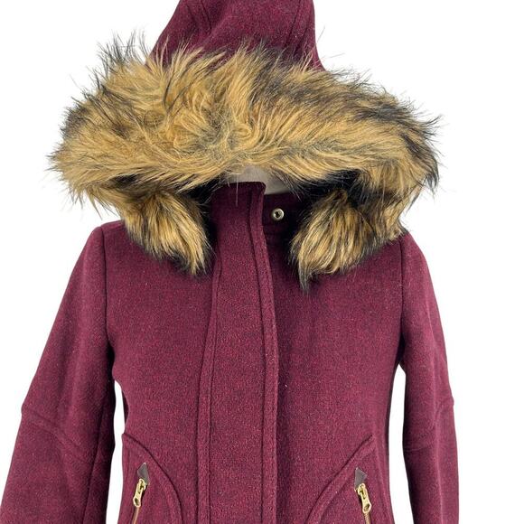 J.Crew Chateau Parka Italian Stadium Cloth Wool Coat Jacket Dark Red Womens Sz 0 - Picture 4 of 8